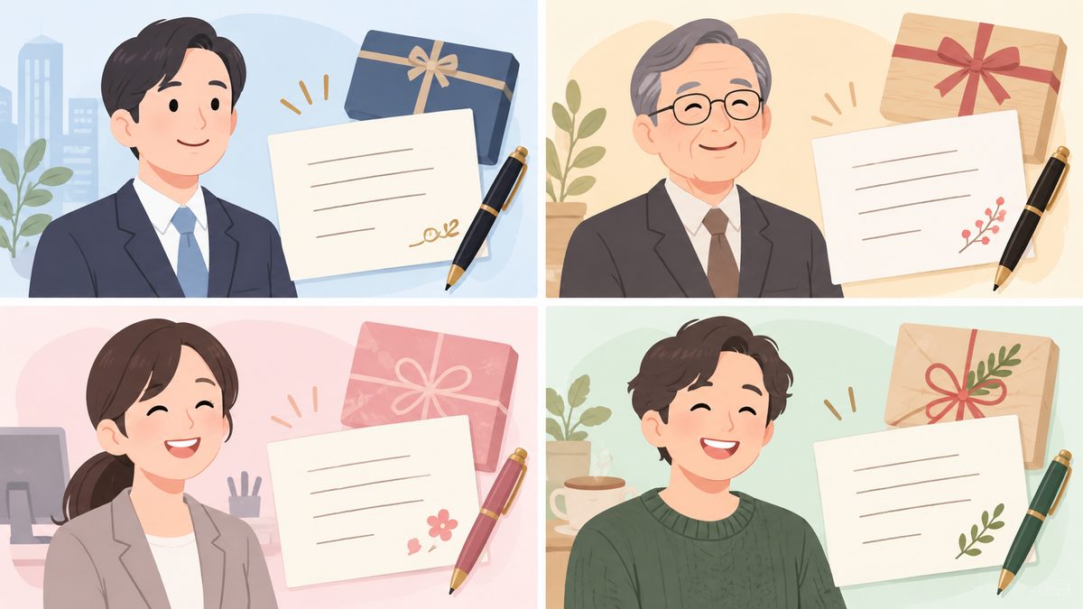 取引先や上司など相手別に一言を書き分けるイメージ