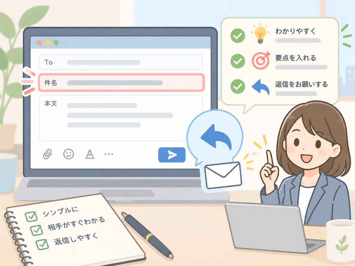案内メールの件名と返信依頼を工夫するイメージ
